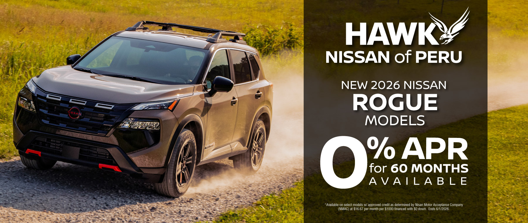 Hawk Nissan Peru 0% APR for 60 Months on Nissan Rogue
