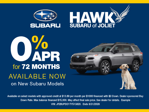Hawk Subaru Joliet 0% APR for 72 Months