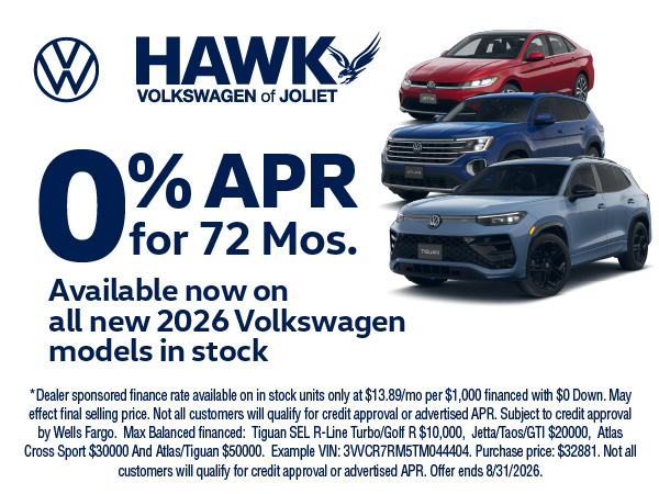 Hawk Volkswagen Joliet 0% APR for 72 Months