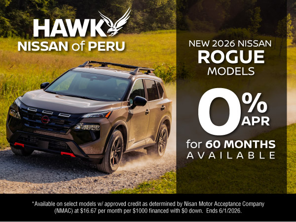 Hawk Nissan Peru 0% APR for 60 Months on Nissan Rogue